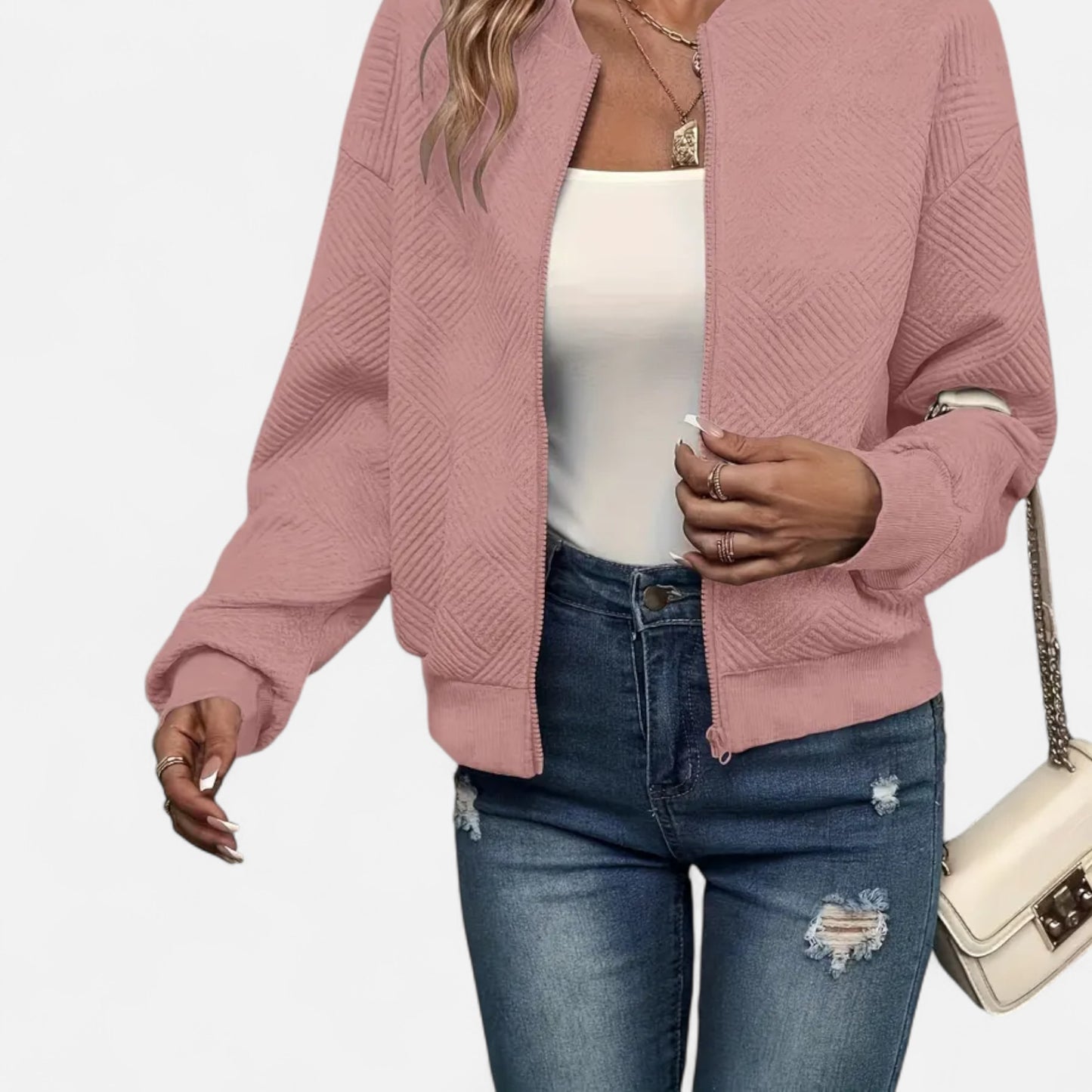 Velclairemode.com | Veste zippée femme en tissu texturé