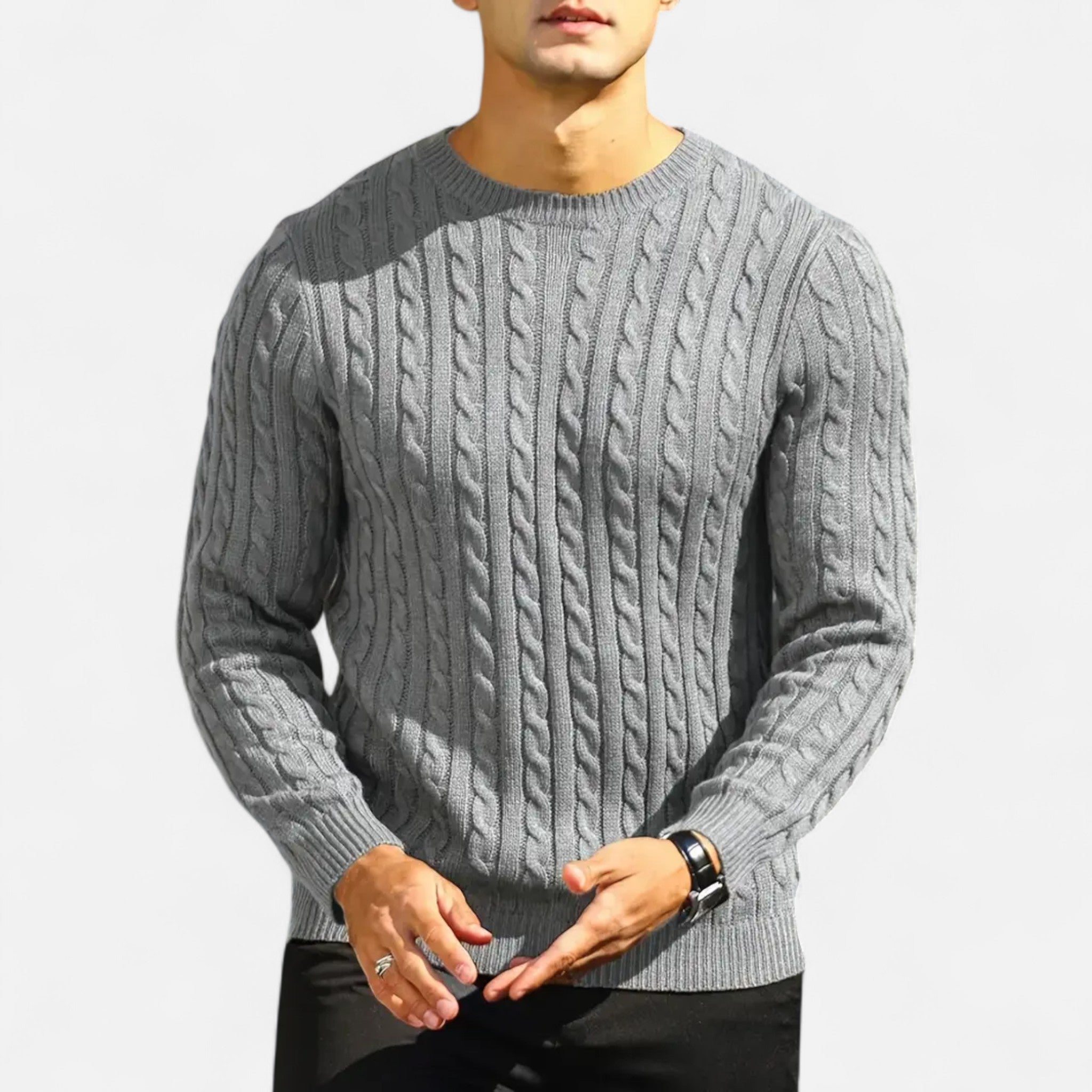Velclairemode | Men's Cable Knit Crew Neck Sweater