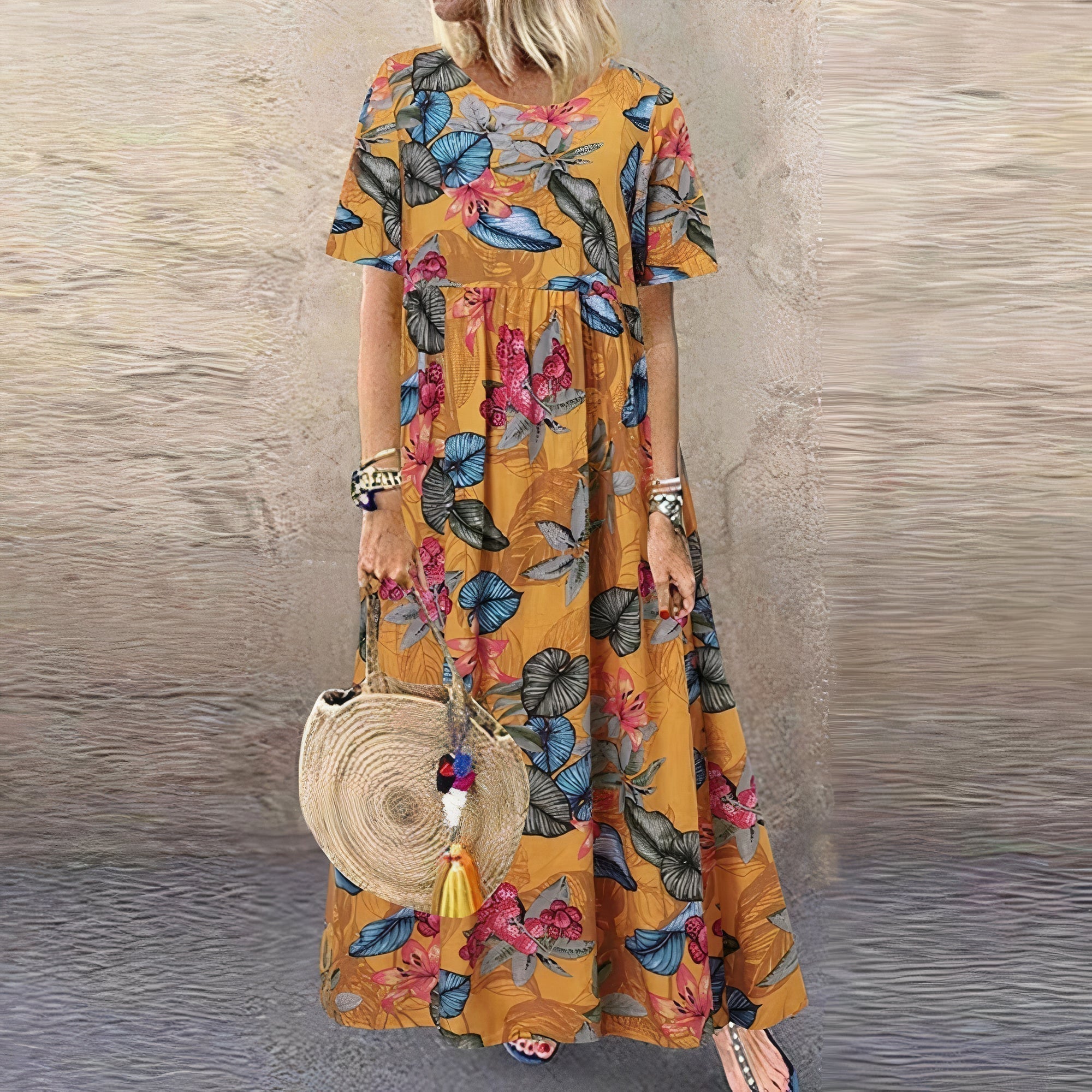 Robe Maxi à Imprimé Floral et Col Rond pour Femme au Style Bohème