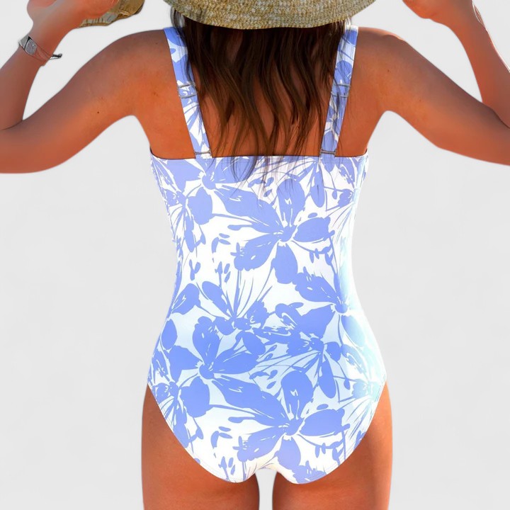 Costume Intero con Stampa Astratta e Effetto Incrociato