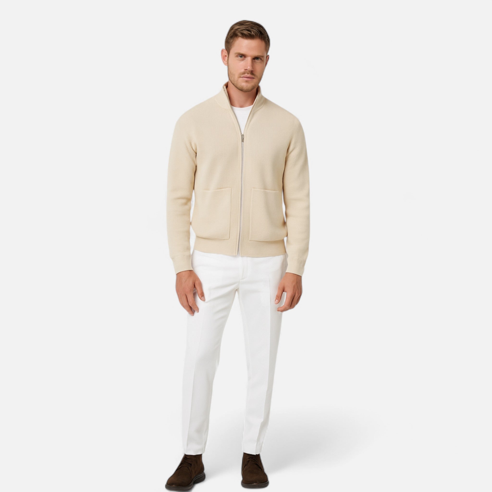 Velclairemode.com | Men's Casual Jacket with Stand-Up Collar – Urban Look, Structured Elegance