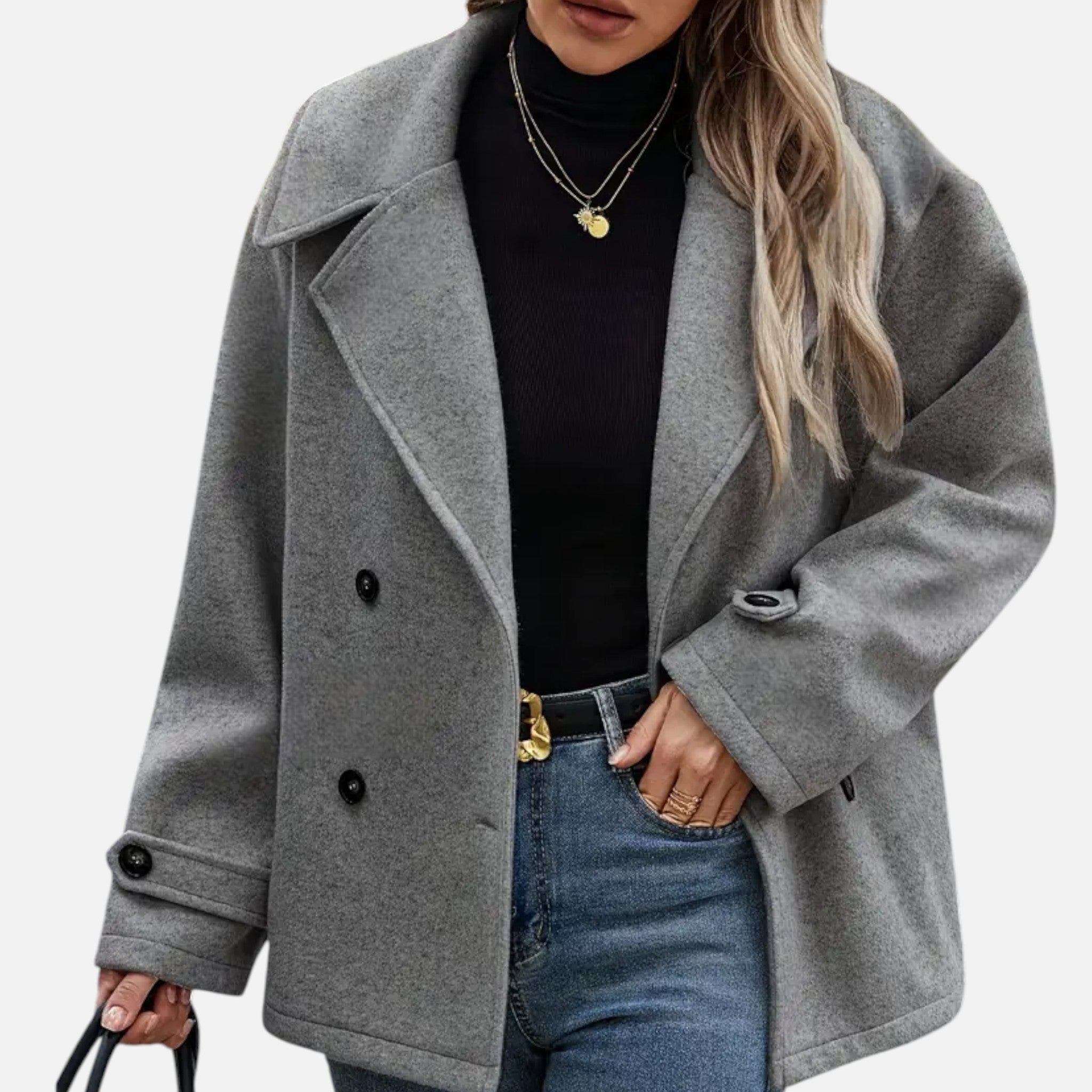 Velclairemode | Women's Coat with Classic Collar and Double Breasted