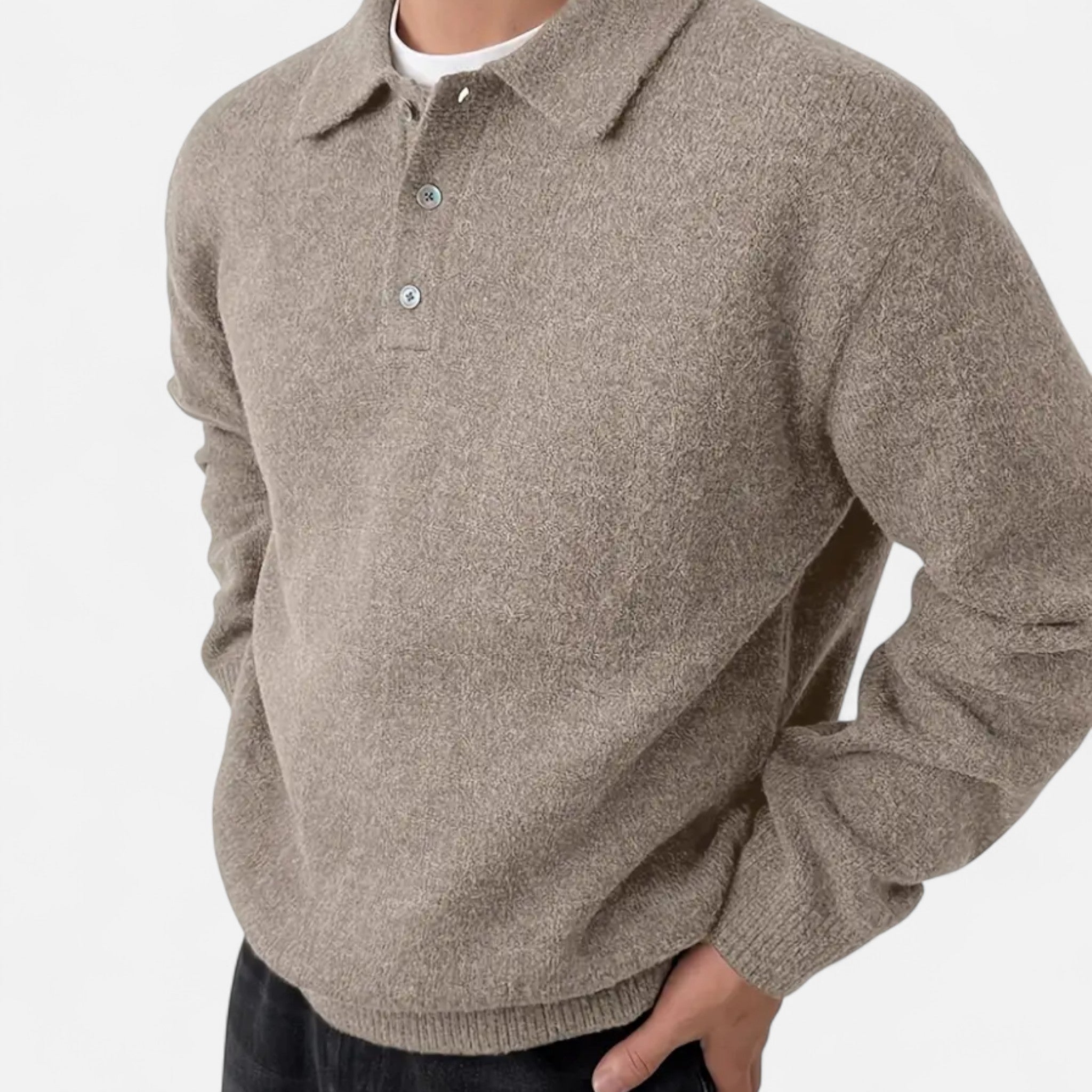 Velclairemode | Men's Buttoned Stretch Knit Sweater Fall-Winter