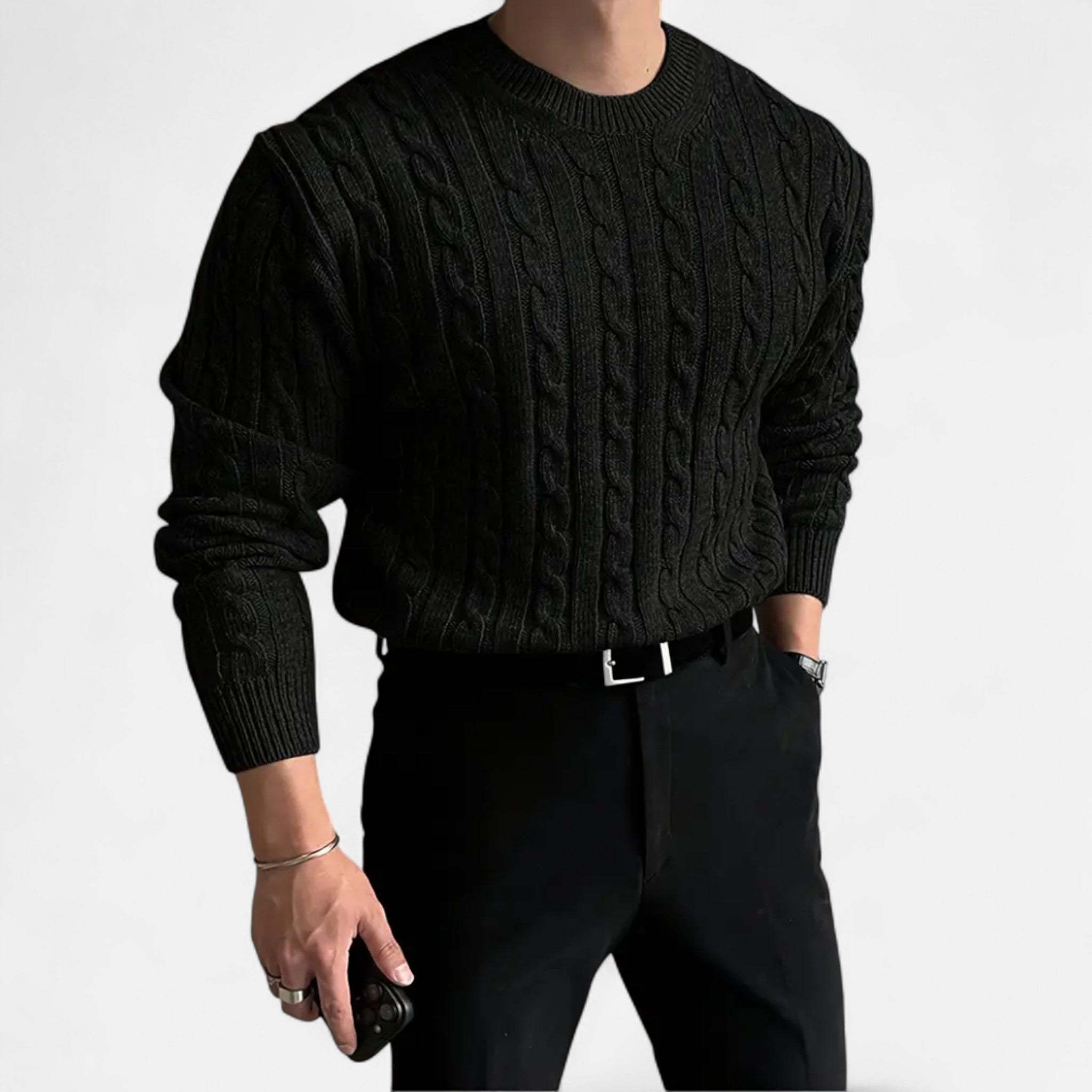 Velclairemode | Men's Round Neck Solid Knit Sweater Fall-Winter