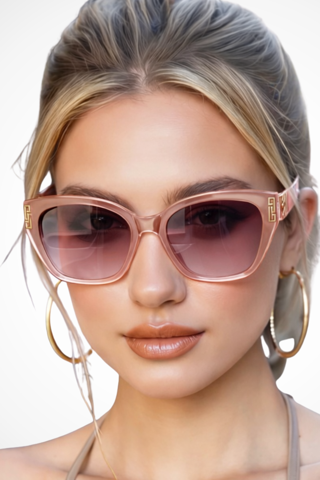 Lunettes de Soleil Femme Forme Œil de Chat et Finition Dorée aux Temples