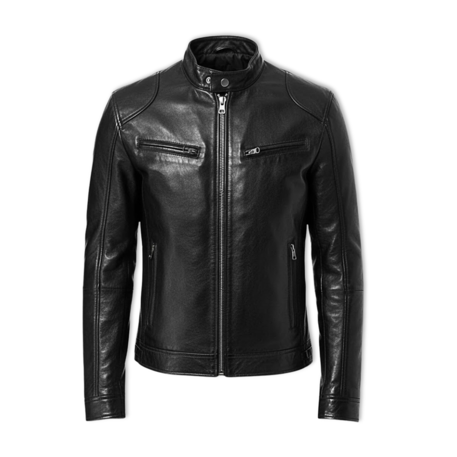Veste en cuir PU pour homme à fermeture éclair, coupe slim, col, vêtement d’extérieur