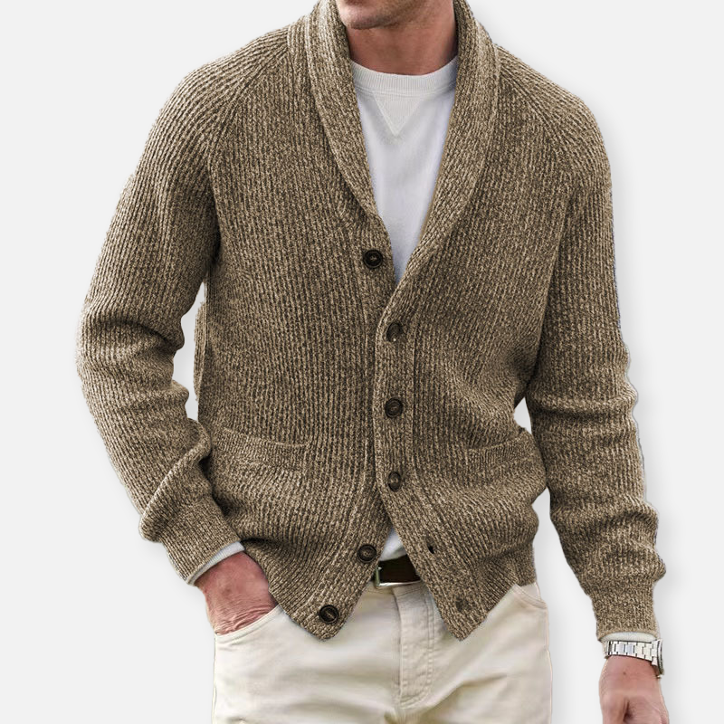 Cardigan da uomo quotidiano con collo sciallato, bottoni, maglia morbida e confortevole