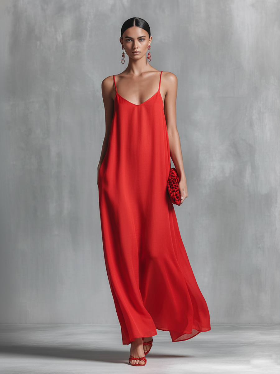Robe Longue Fluide À Bretelles Fines