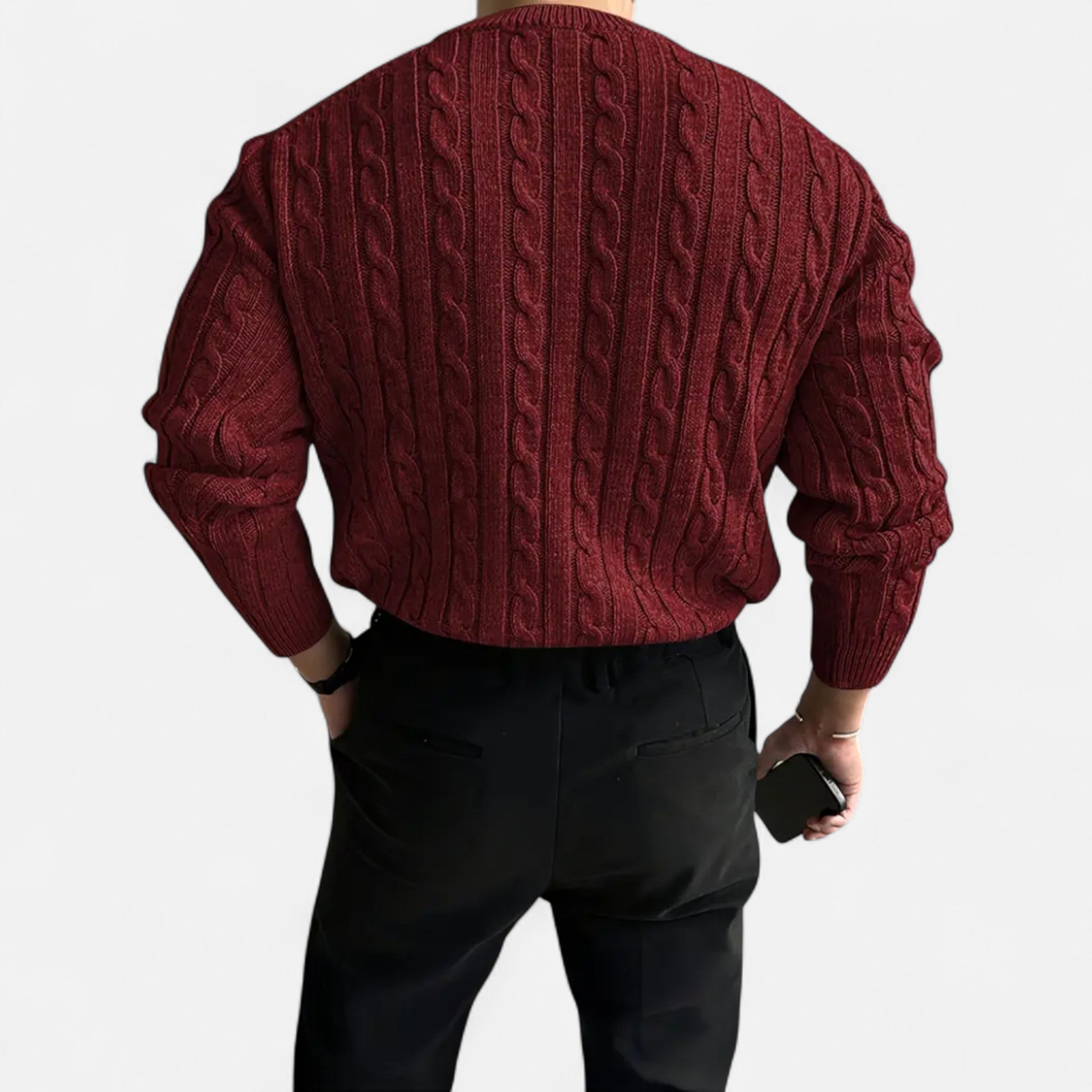 Velclairemode | Men's Round Neck Solid Knit Sweater Fall-Winter