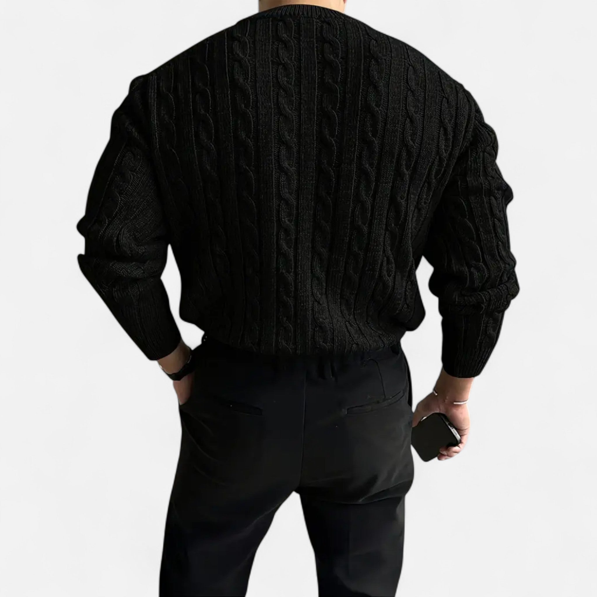 Velclairemode | Men's Round Neck Solid Knit Sweater Fall-Winter