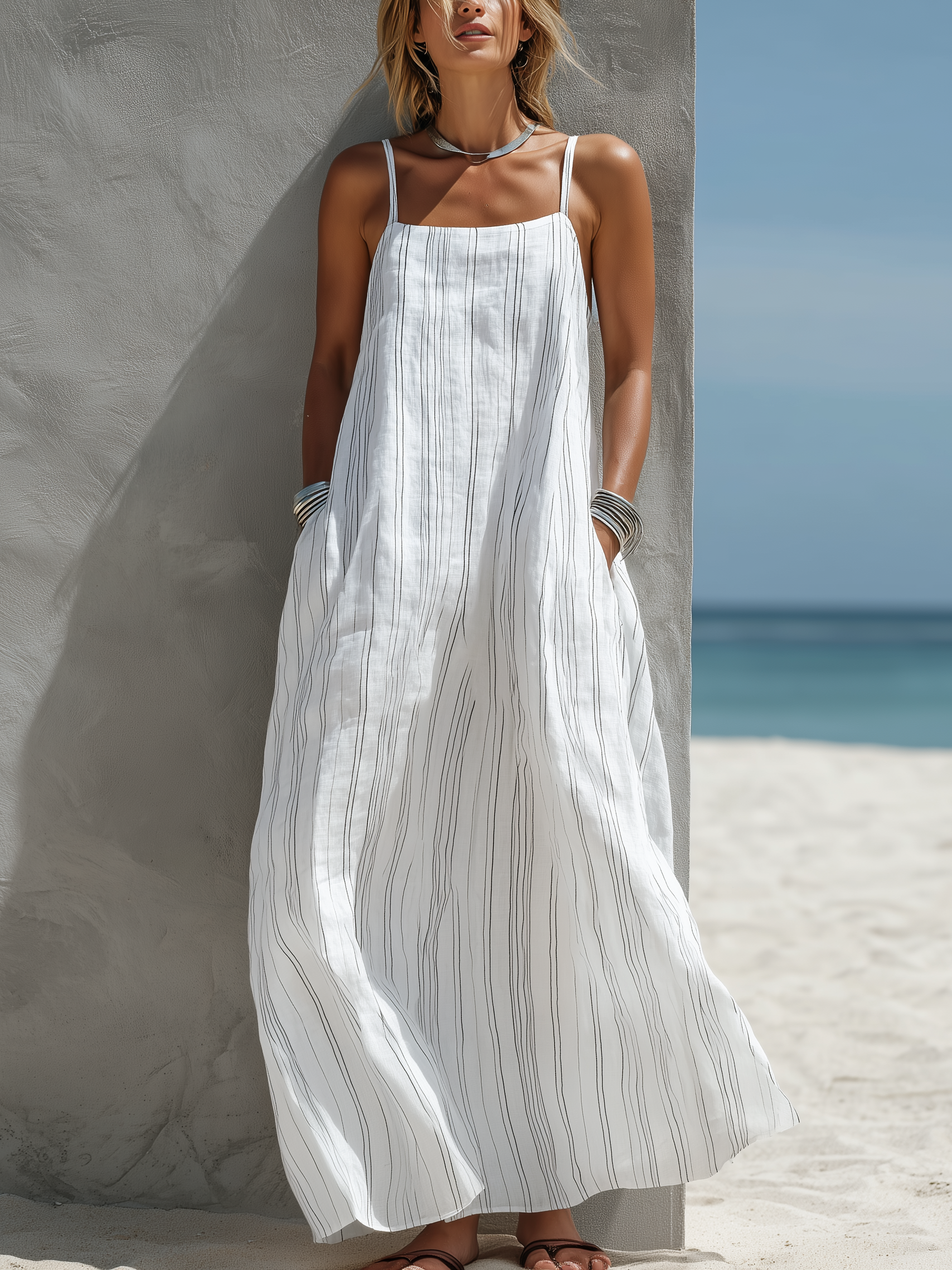 Robe Longue À Rayures Verticales