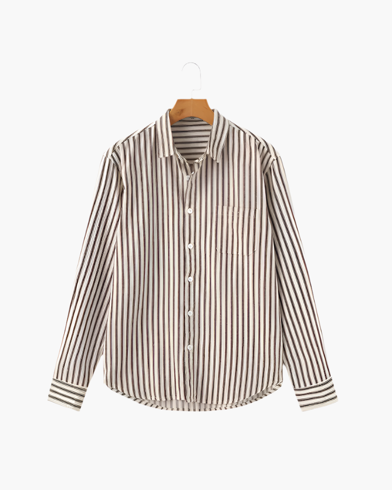 Striped Long Sleeve Shirt in Cotton Blend with Chest Pocket for Men