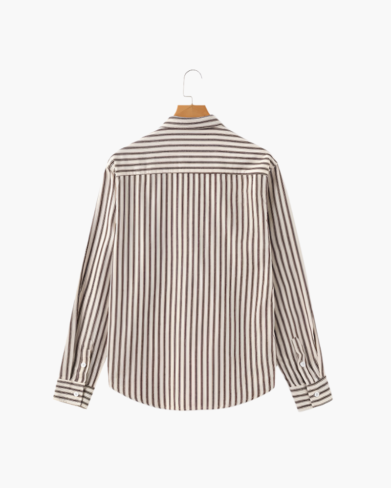 Striped Long Sleeve Shirt in Cotton Blend with Chest Pocket for Men