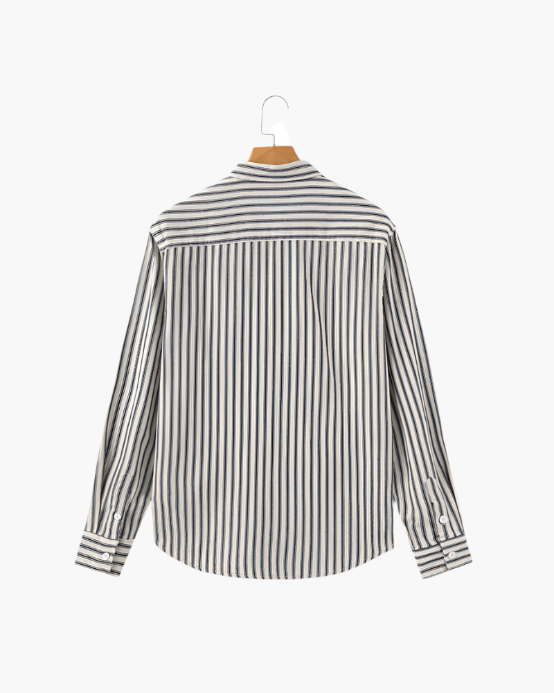 Striped Long Sleeve Shirt in Cotton Blend with Chest Pocket for Men