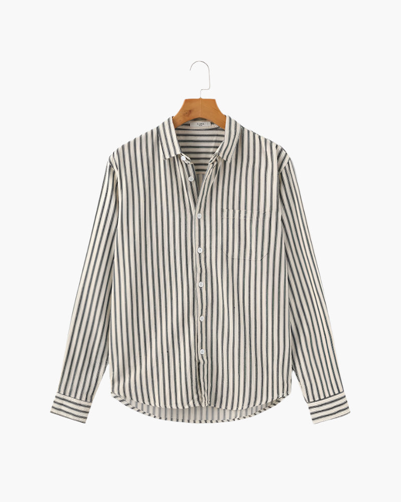 Striped Long Sleeve Shirt in Cotton Blend with Chest Pocket for Men
