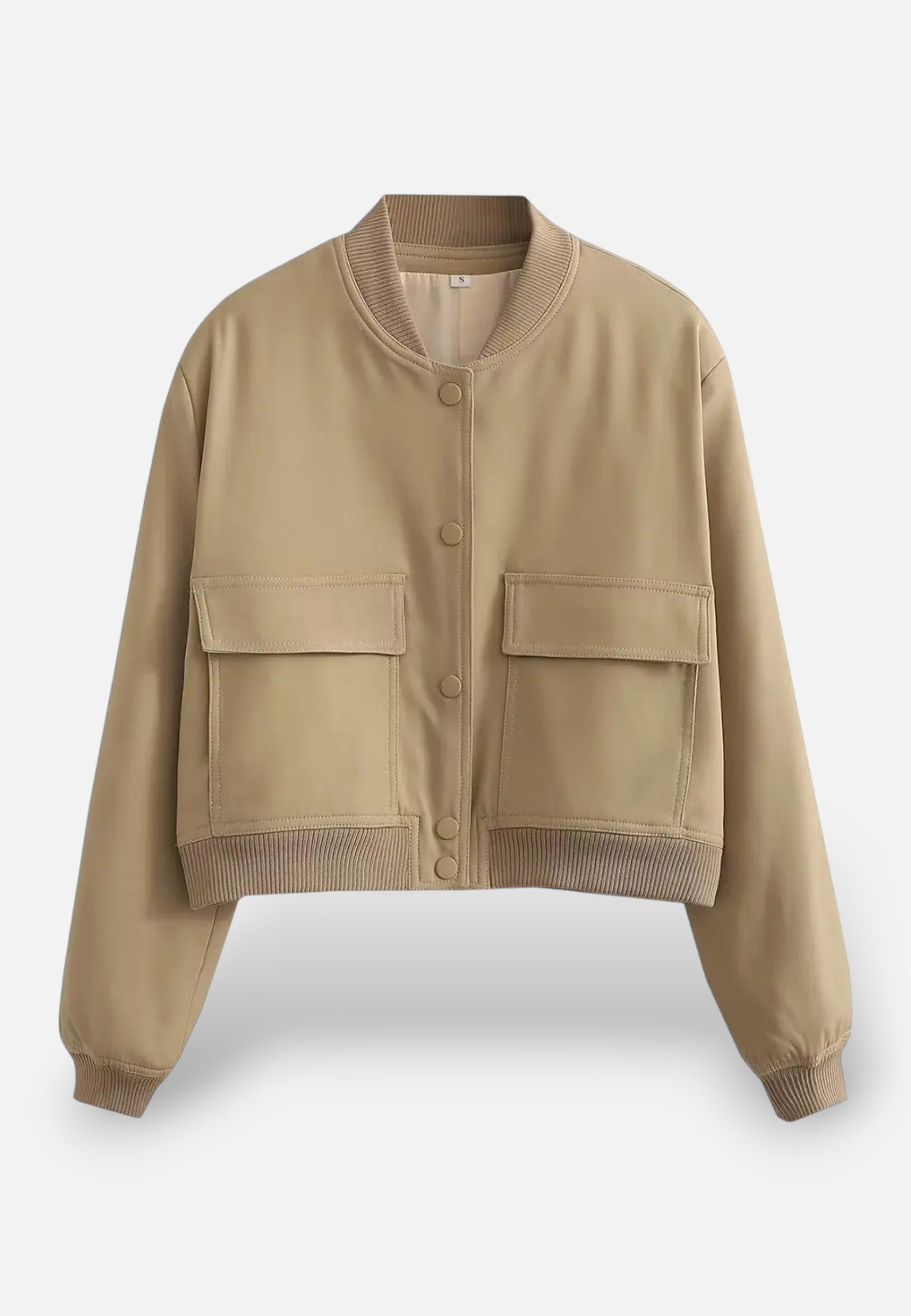 Blouson Bomber Court à Encolure en V et Fermeture à Boutonnage Simple pour Femme