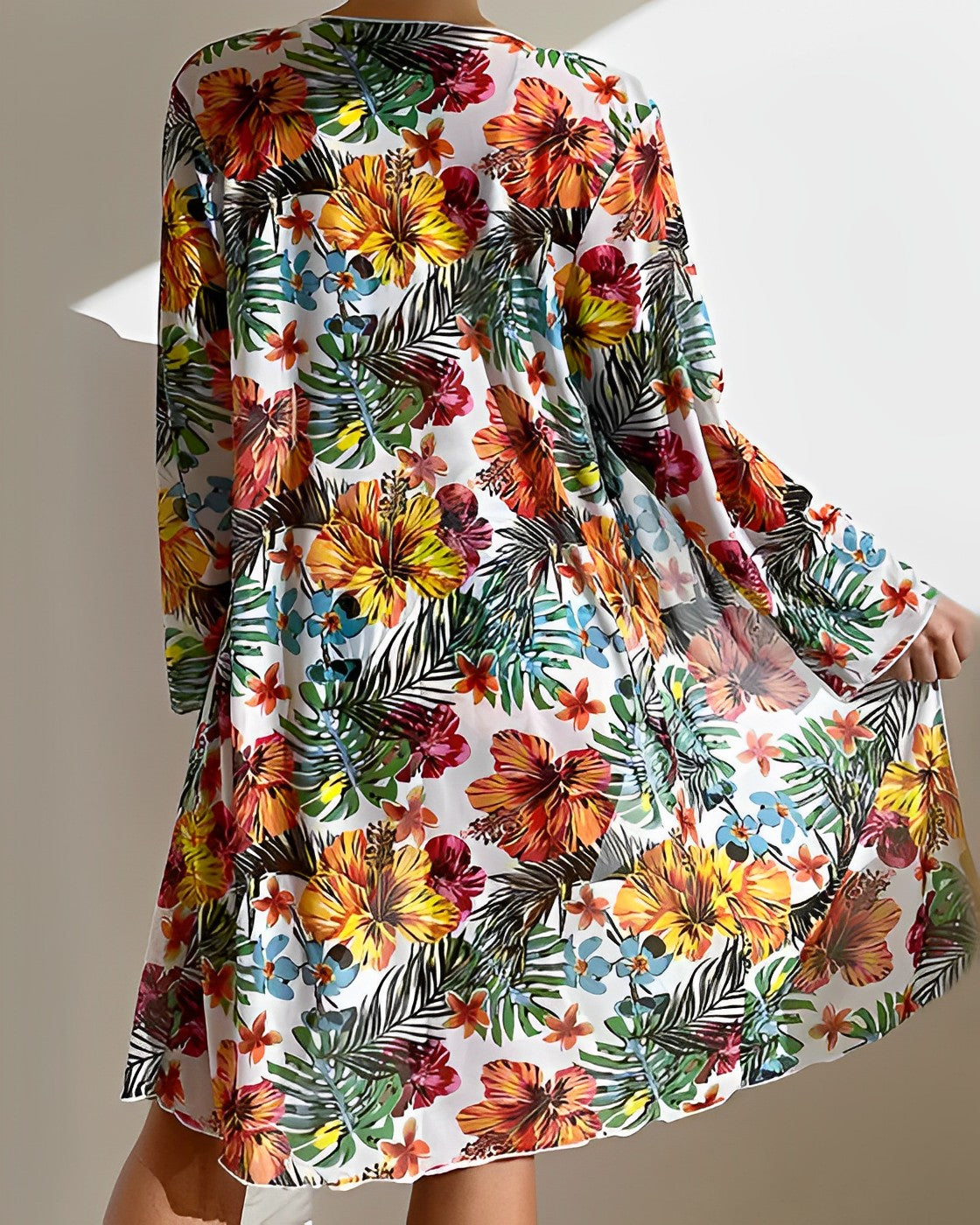 Dámské 3dílné plavky s kimono plážovým kabelem s botanickým potiskem