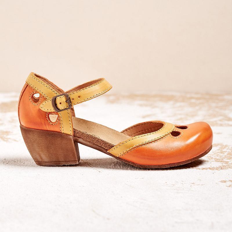 Sandale Închise cu Toc Mediu pentru Femei Pantofi Retro cu Barete Colorate