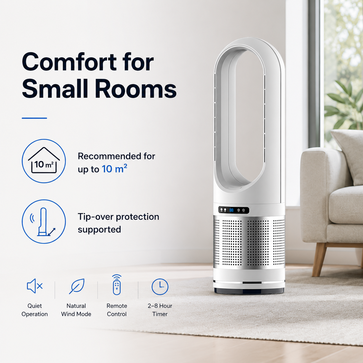 Ventilador de columna sin aspas con control remoto