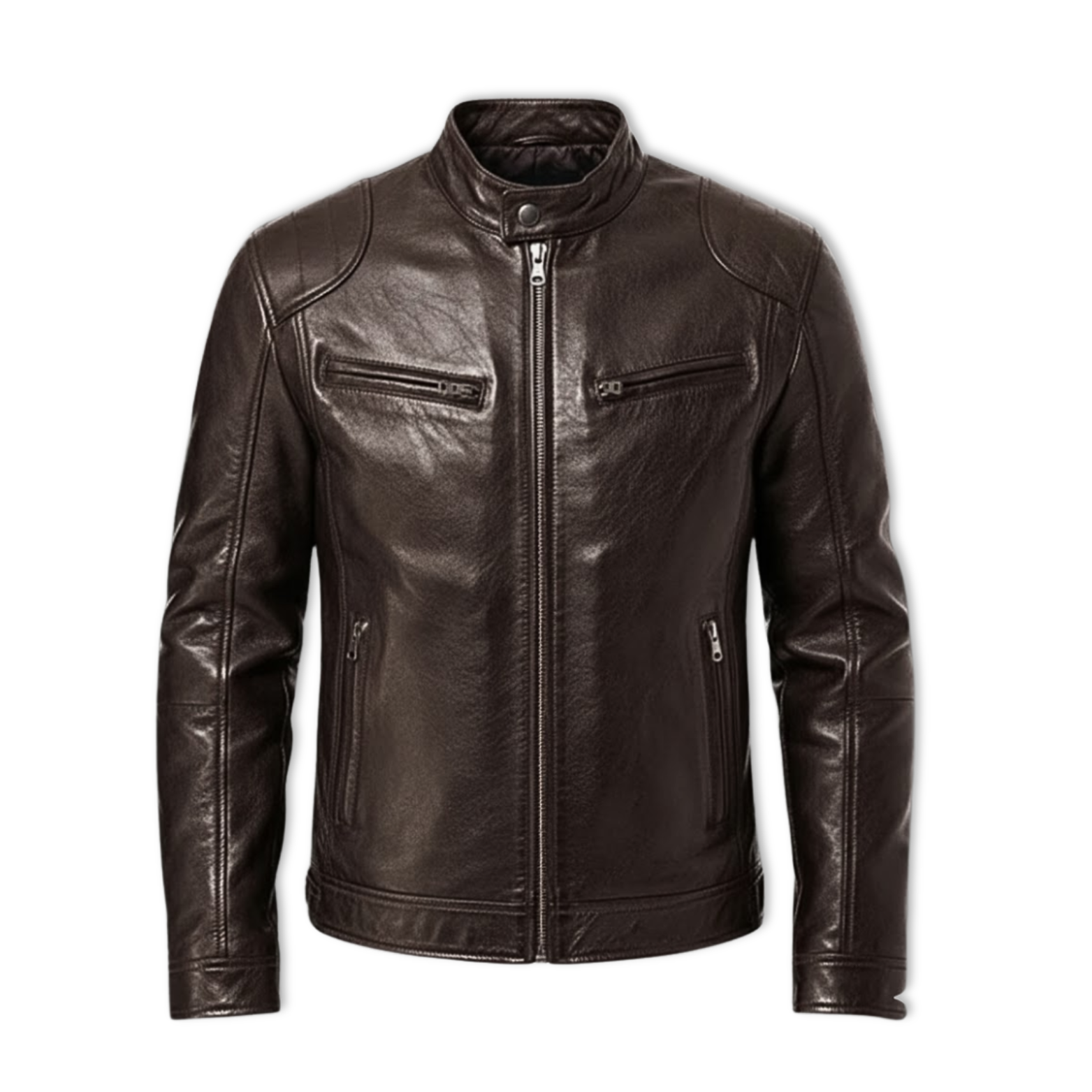 Veste en cuir PU pour homme à fermeture éclair, coupe slim, col, vêtement d’extérieur