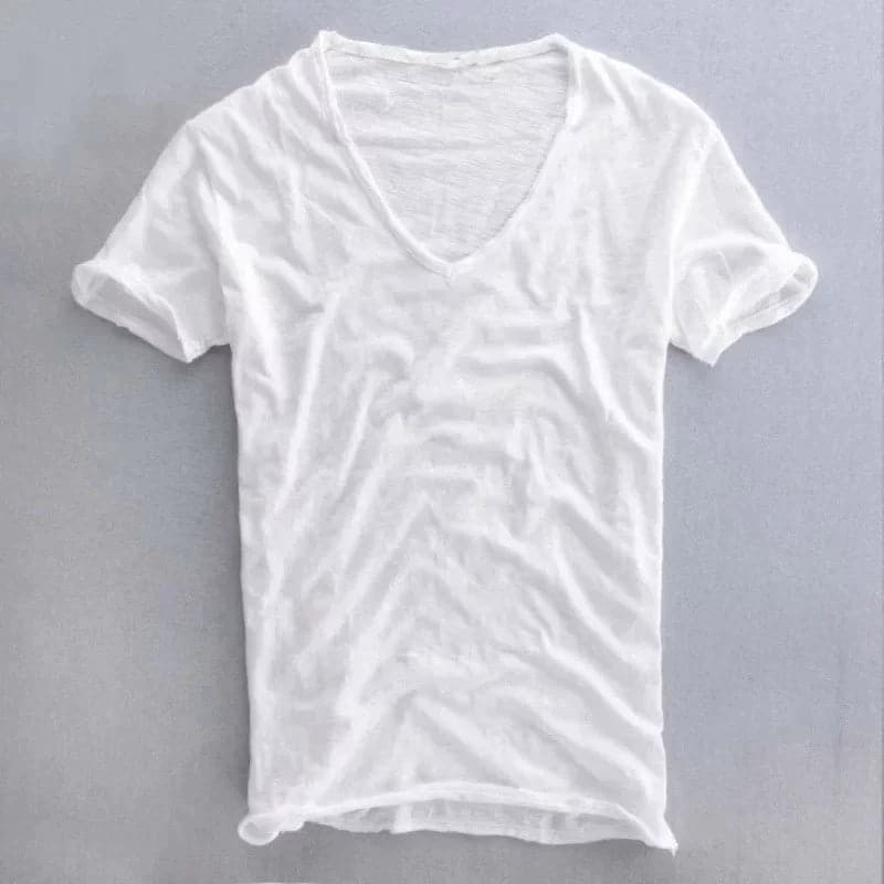 T-Shirt en Coton à Col en V pour Homme avec Manches Courtes et Coupe Classique