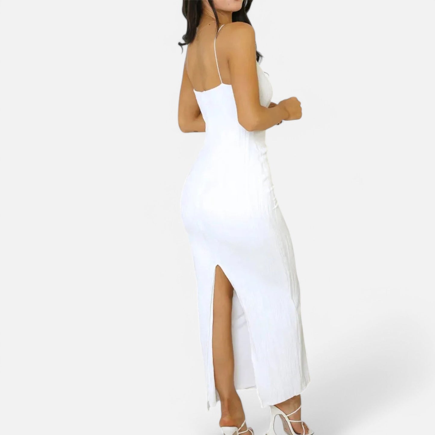Velclairemode | Robe Longue Froncée Fendue – Élégance Sculptée, Allure de Soirée