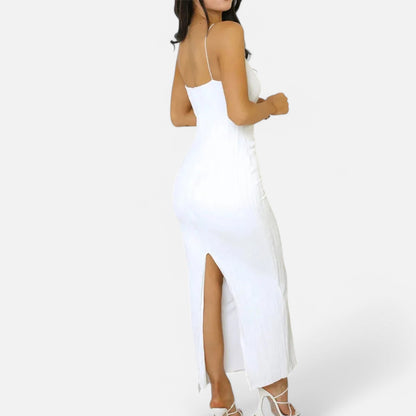 Velclairemode | Robe Longue Froncée Fendue – Élégance Sculptée, Allure de Soirée