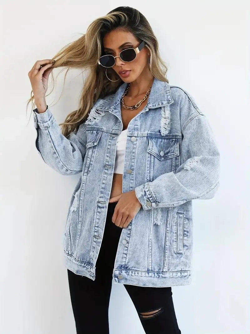 Giacca oversize in jeans con maniche lunghe e bottoni da donna