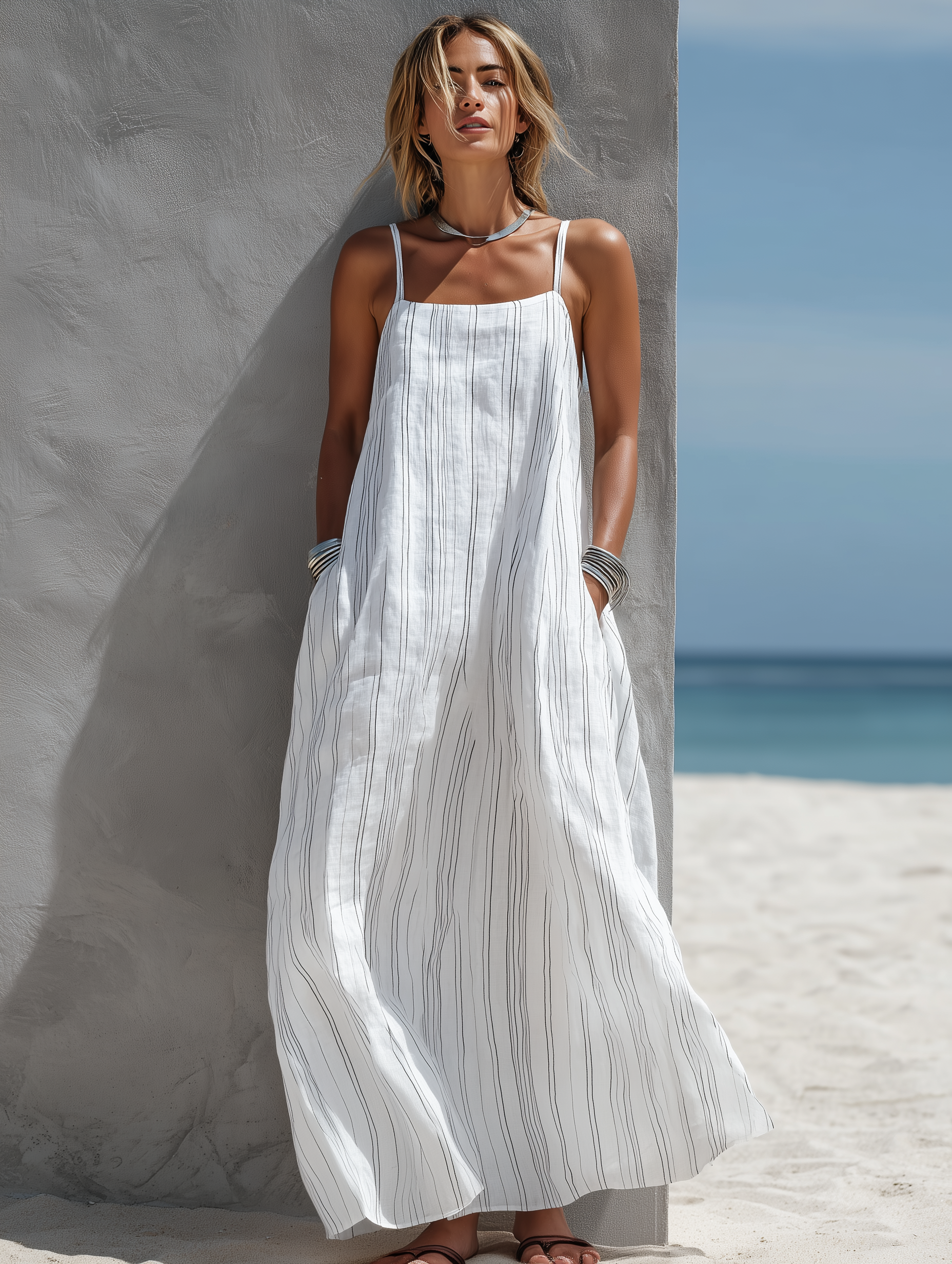 Robe Longue À Rayures Verticales