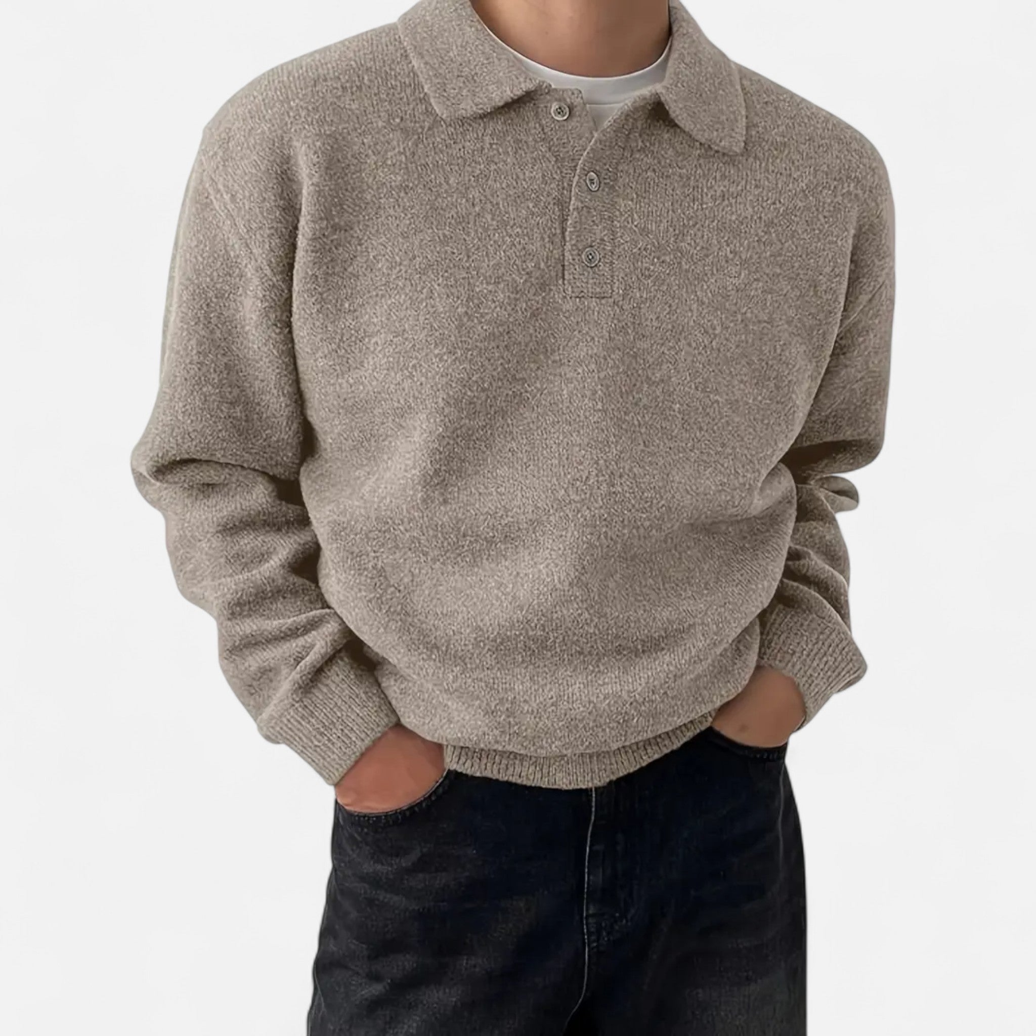 Velclairemode | Men's Buttoned Stretch Knit Sweater Fall-Winter