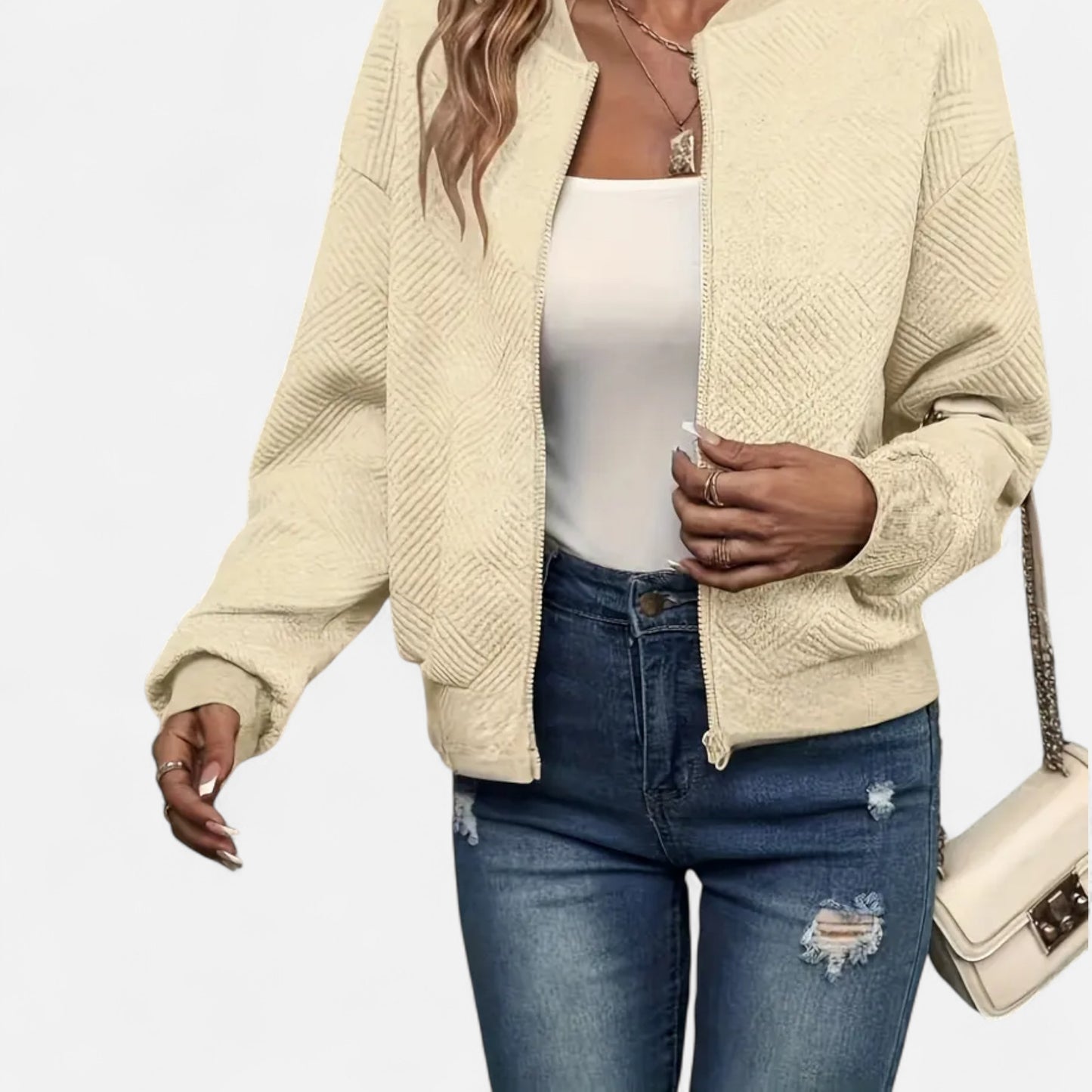 Velclairemode.com | Veste zippée femme en tissu texturé