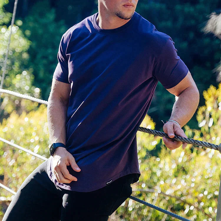 Cotton T-shirt for Men Slim Fit with Round Neck and Short Sleeves Sporty Style