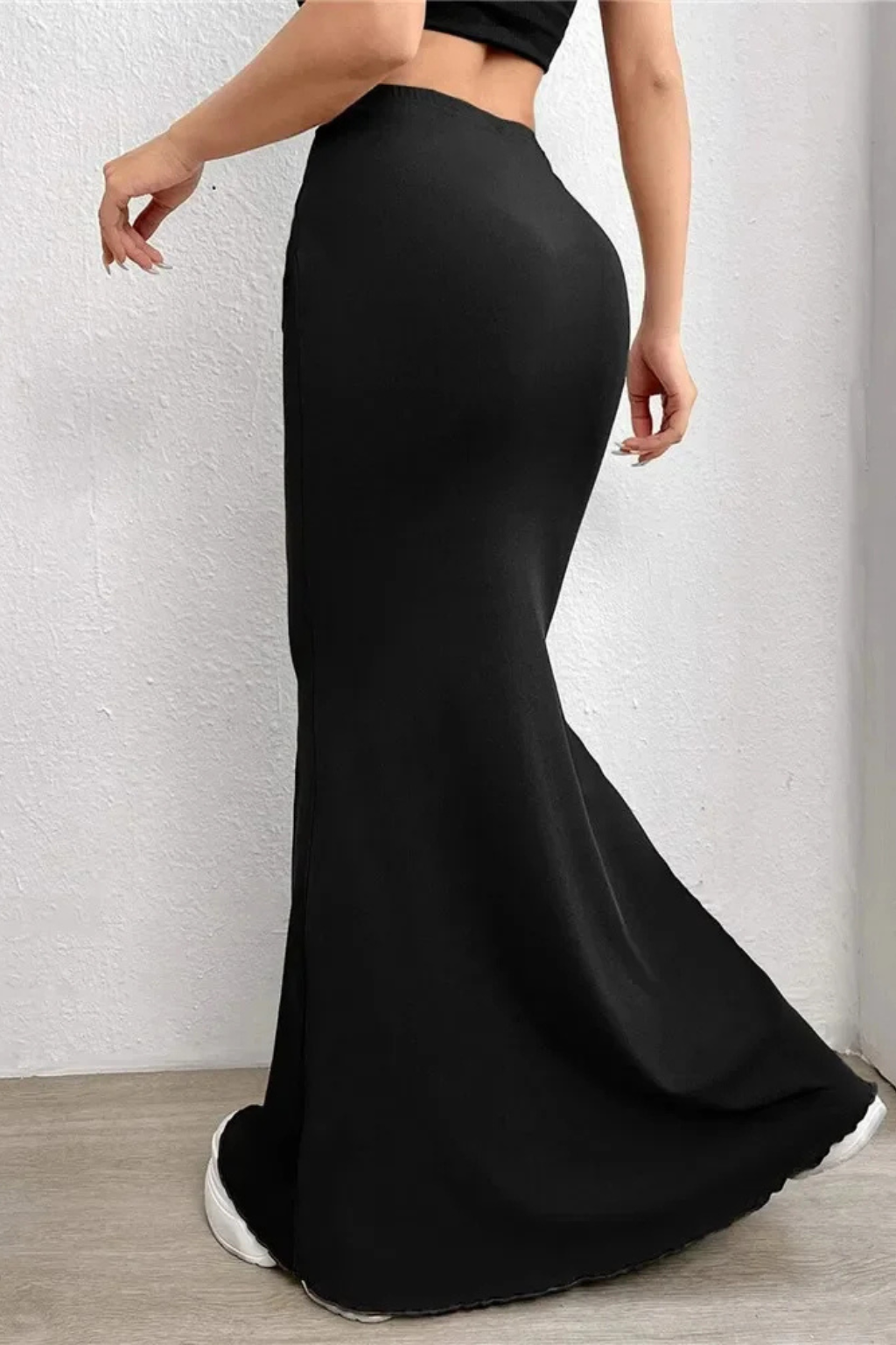 Jupe Crayon Longue Style Sirène à Taille Haute et Détails Plissés Latéraux