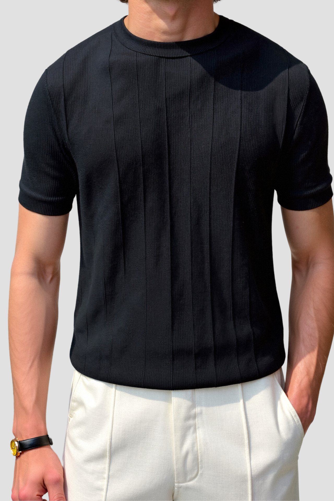 Camiseta de Malha com Gola Redonda e Mangas Curtas para Homem Corte Clássico