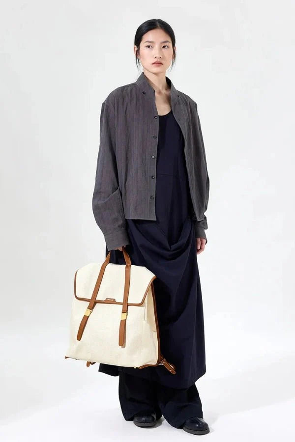 Sac à Dos de Voyage en Denim et Cuir avec Compartiment Ordinateur 16 Pouces