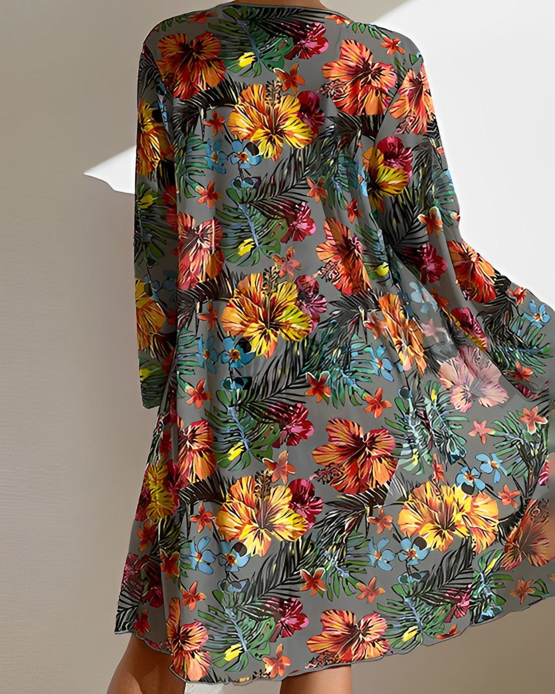 Dámské 3dílné plavky s kimono plážovým kabelem s botanickým potiskem