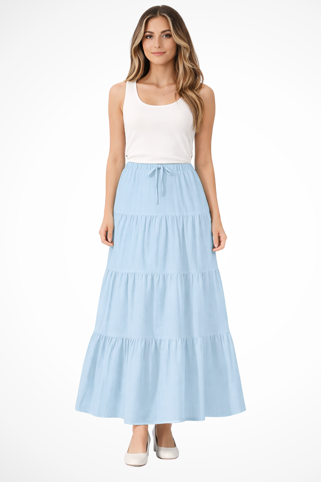 Falda de estilo bohemio con cintura alta ajustable y paneles superpuestos