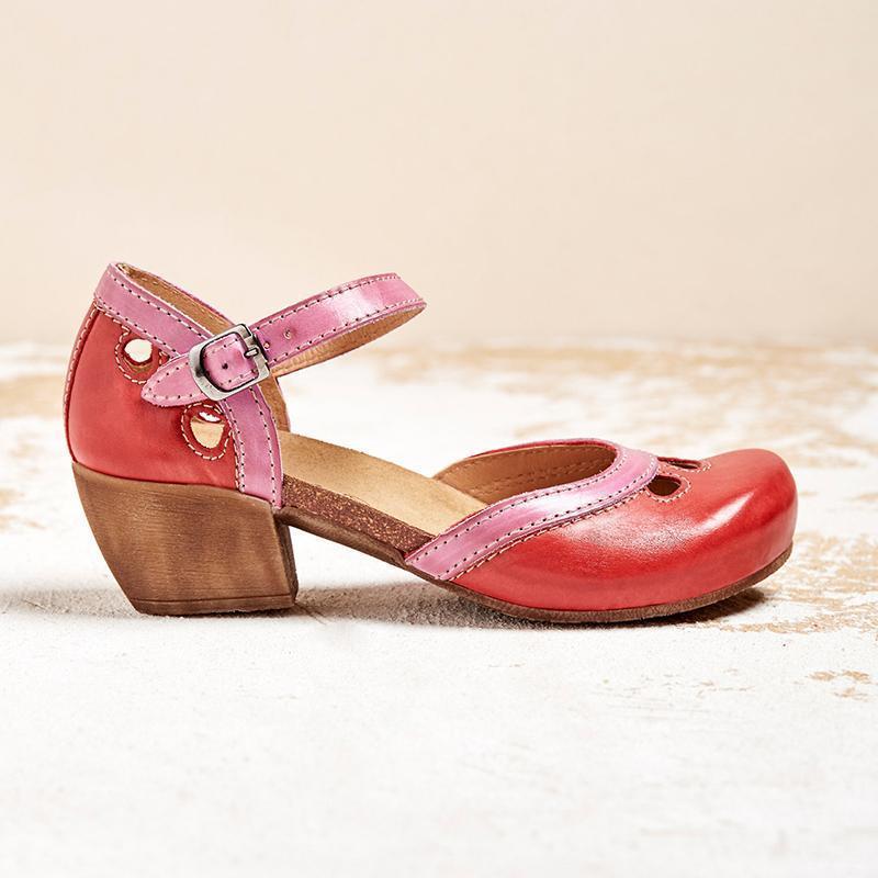 Sandale Închise cu Toc Mediu pentru Femei Pantofi Retro cu Barete Colorate