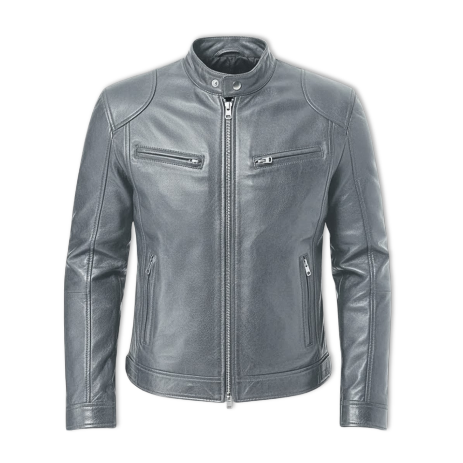 Veste en cuir PU pour homme à fermeture éclair, coupe slim, col, vêtement d’extérieur