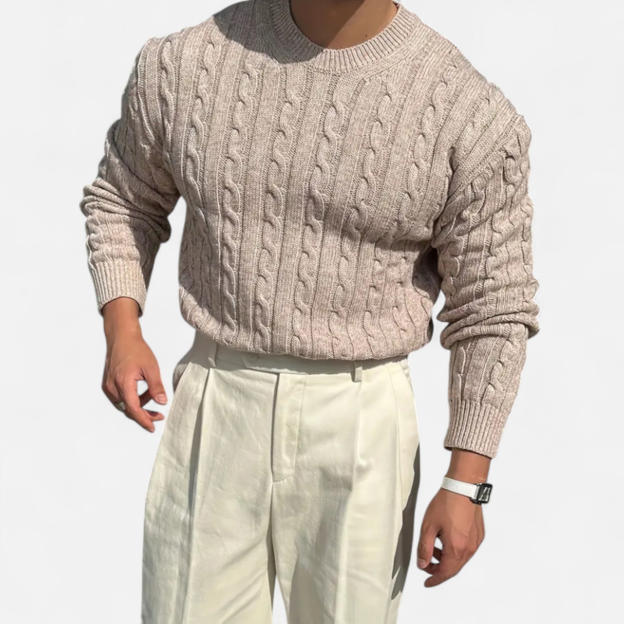 Velclairemode | Men's Round Neck Solid Knit Sweater Fall-Winter