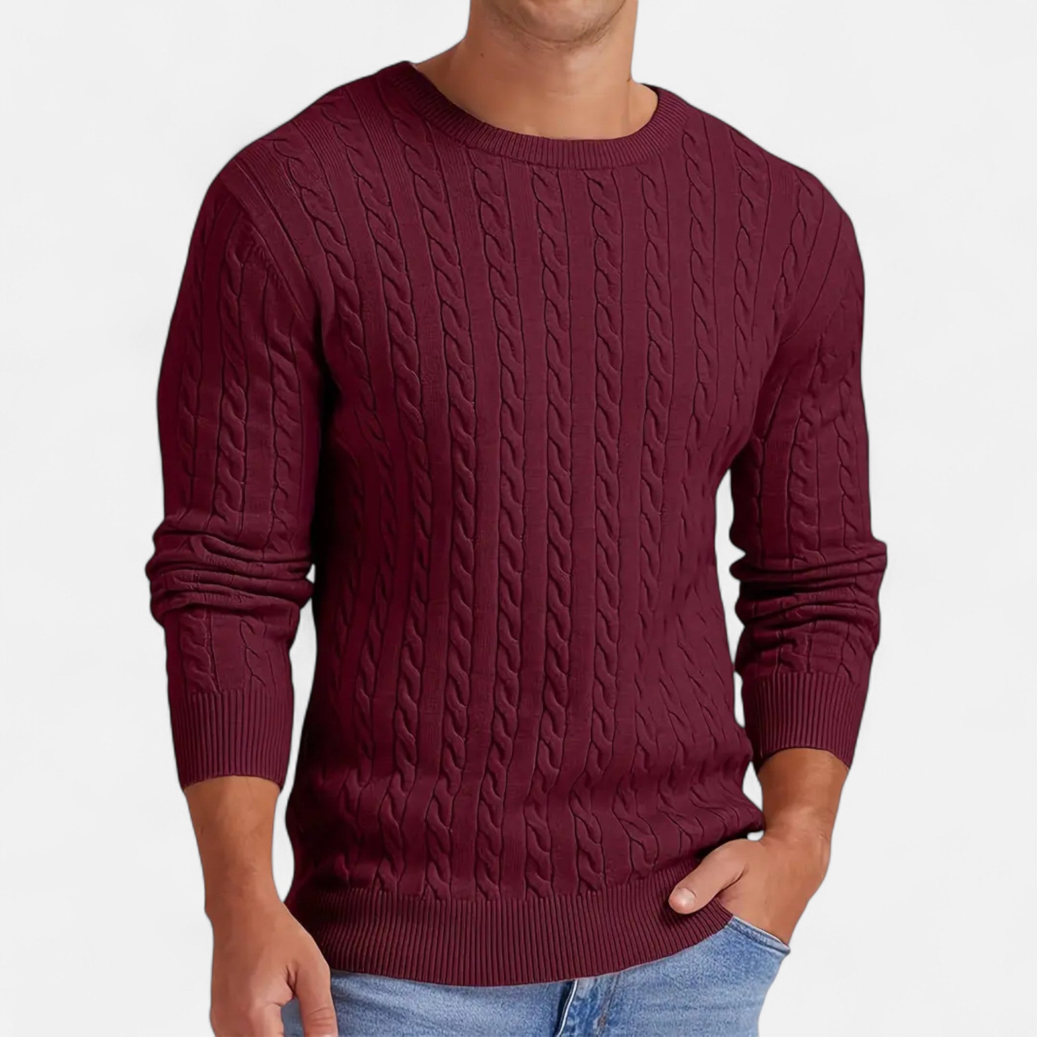 Velclairemode | Men's Cable Knit Crew Neck Sweater