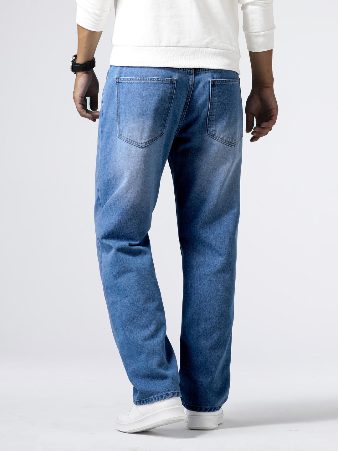 Jeans masculino de corte reto, para o dia a dia, com efeito desbotado e estilo casual atemporal