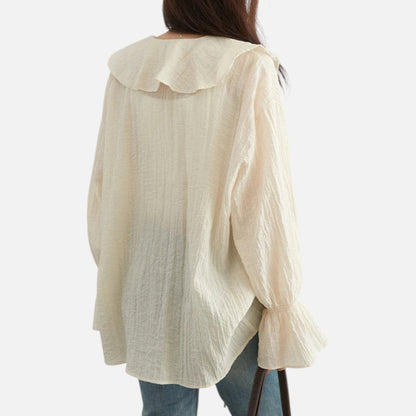 Velclairemode | Blouse Décontractée Femme à Volants Raffinés – Col V Lacé, Élégance Spontanée