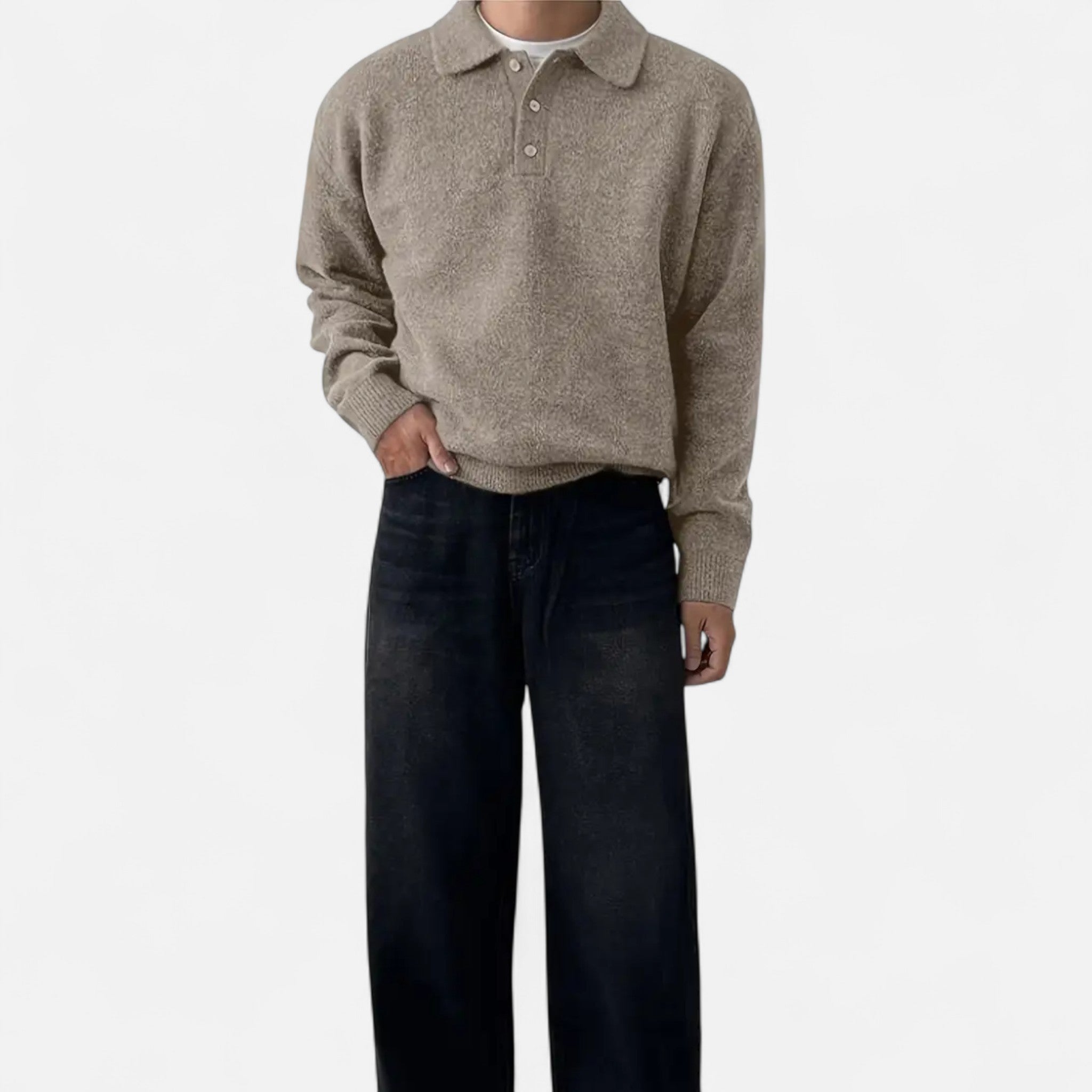Velclairemode | Men's Buttoned Stretch Knit Sweater Fall-Winter