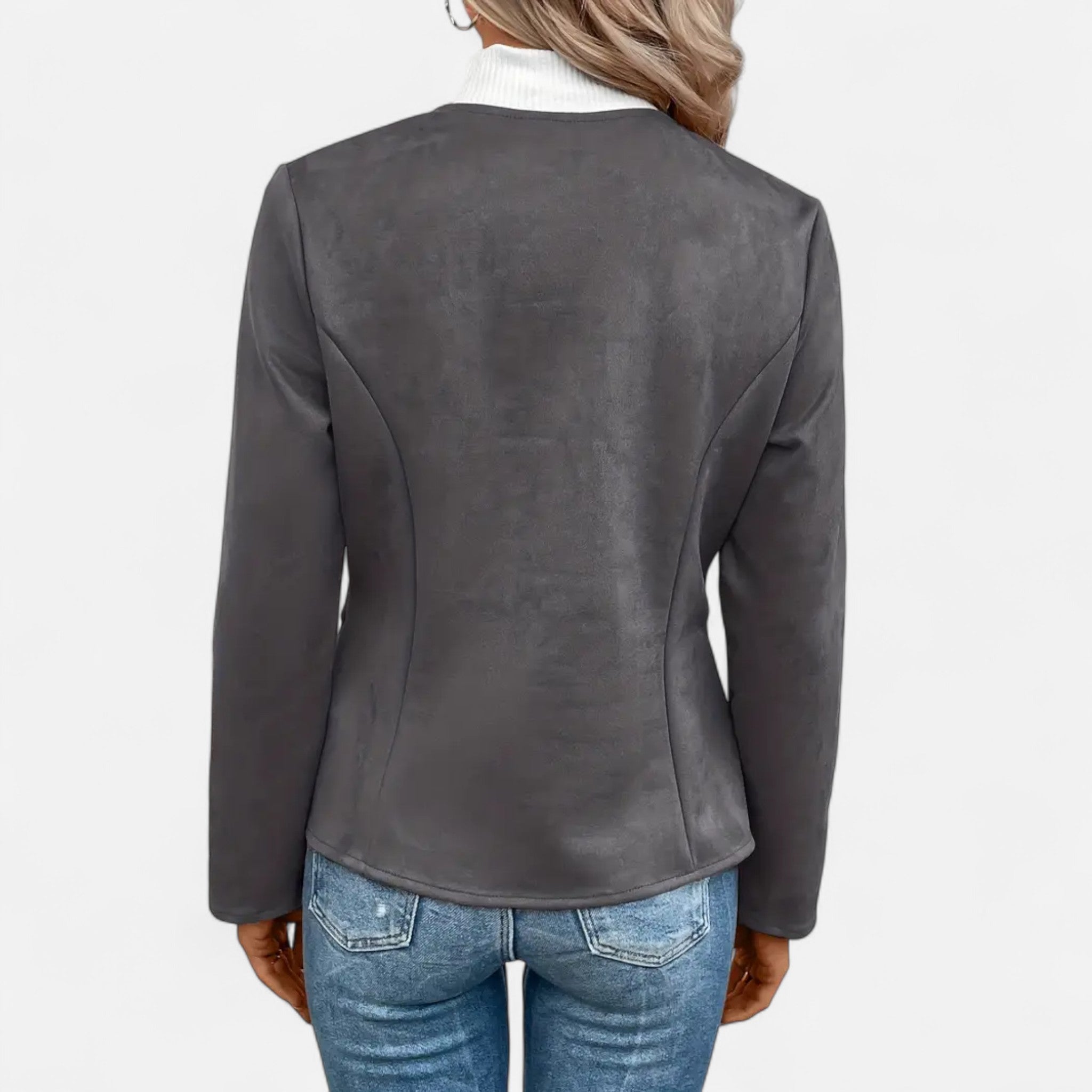 Velclairemode | Women's Short Zip-Up Jacket with Elegant Round Neck