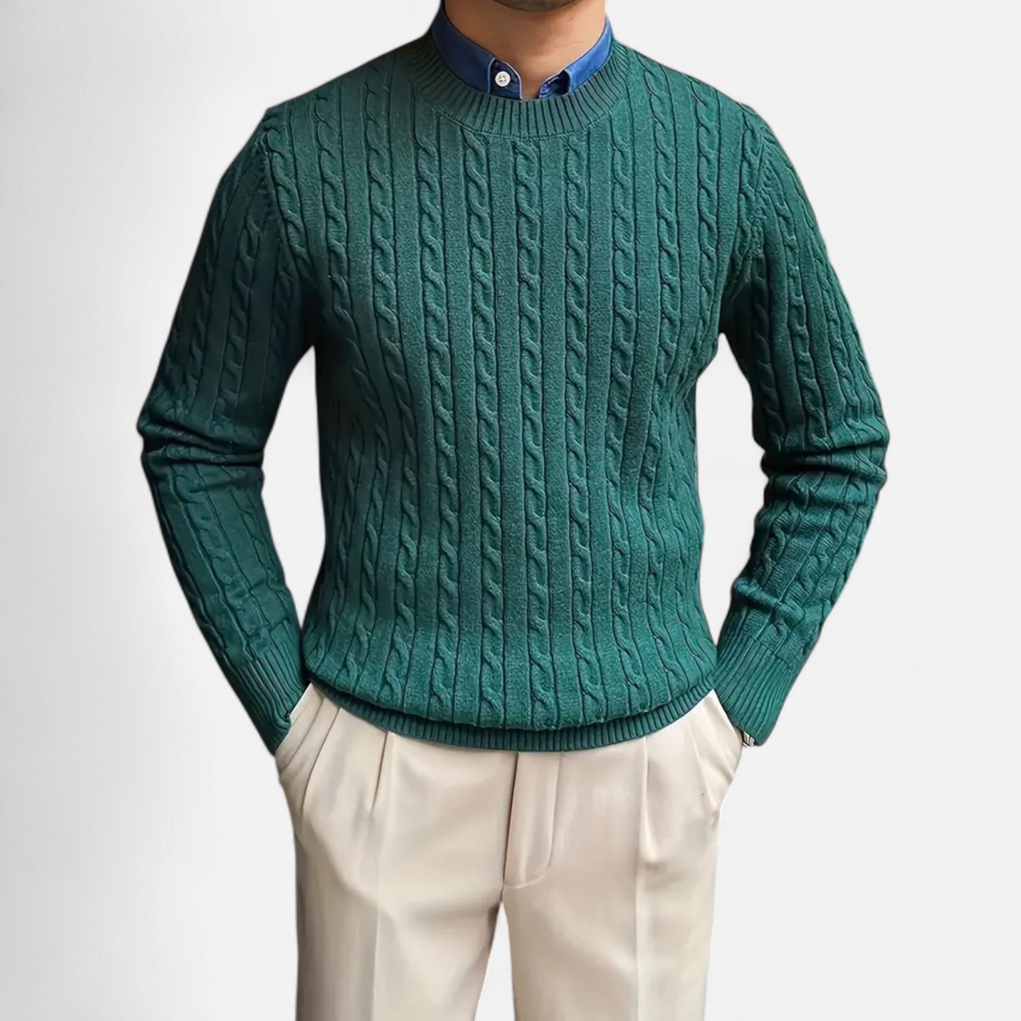 Velclairemode | Men's Cable Knit Crew Neck Sweater