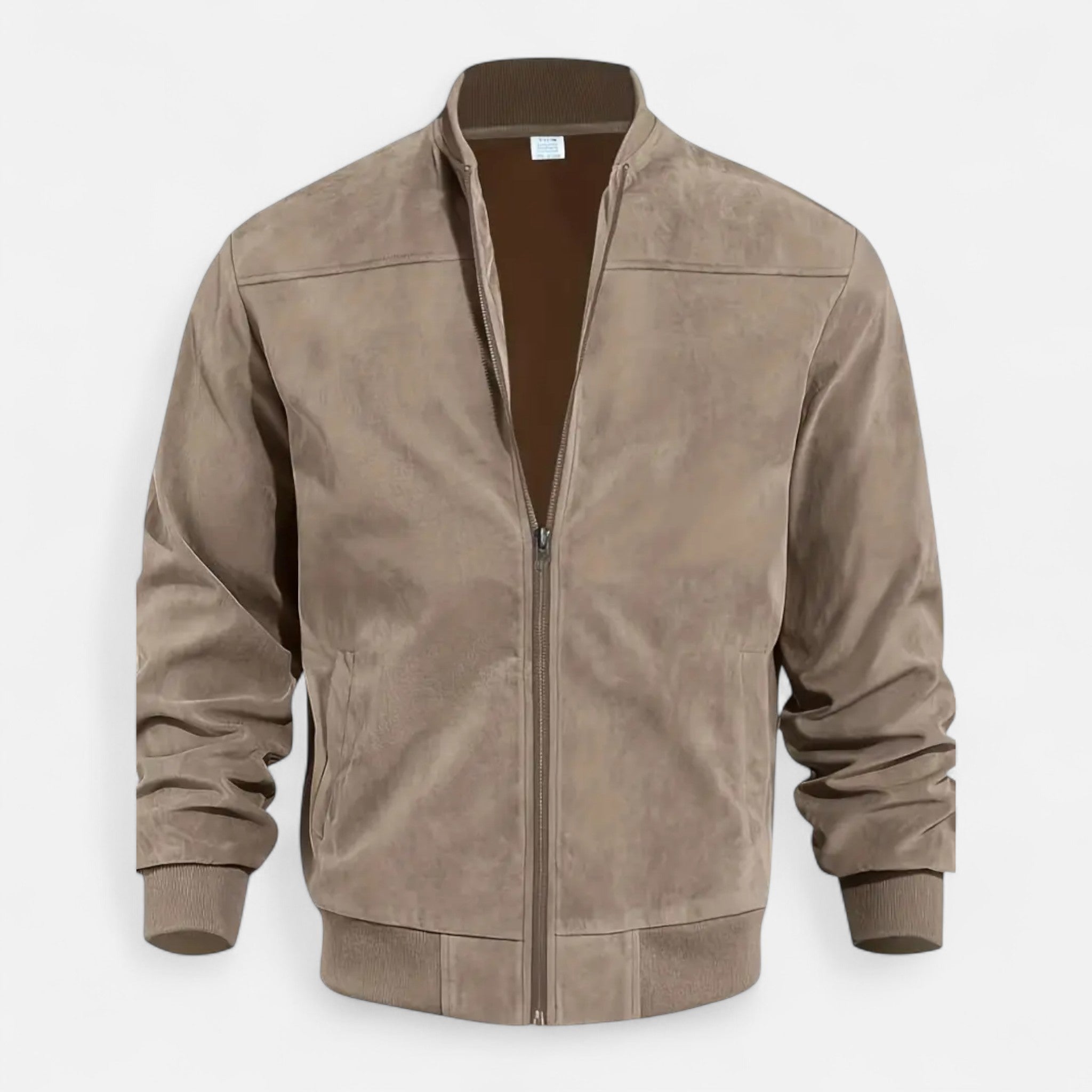 Velclairemode | Men's Beige Velvet Zip-Up Jacket Spring-Autumn