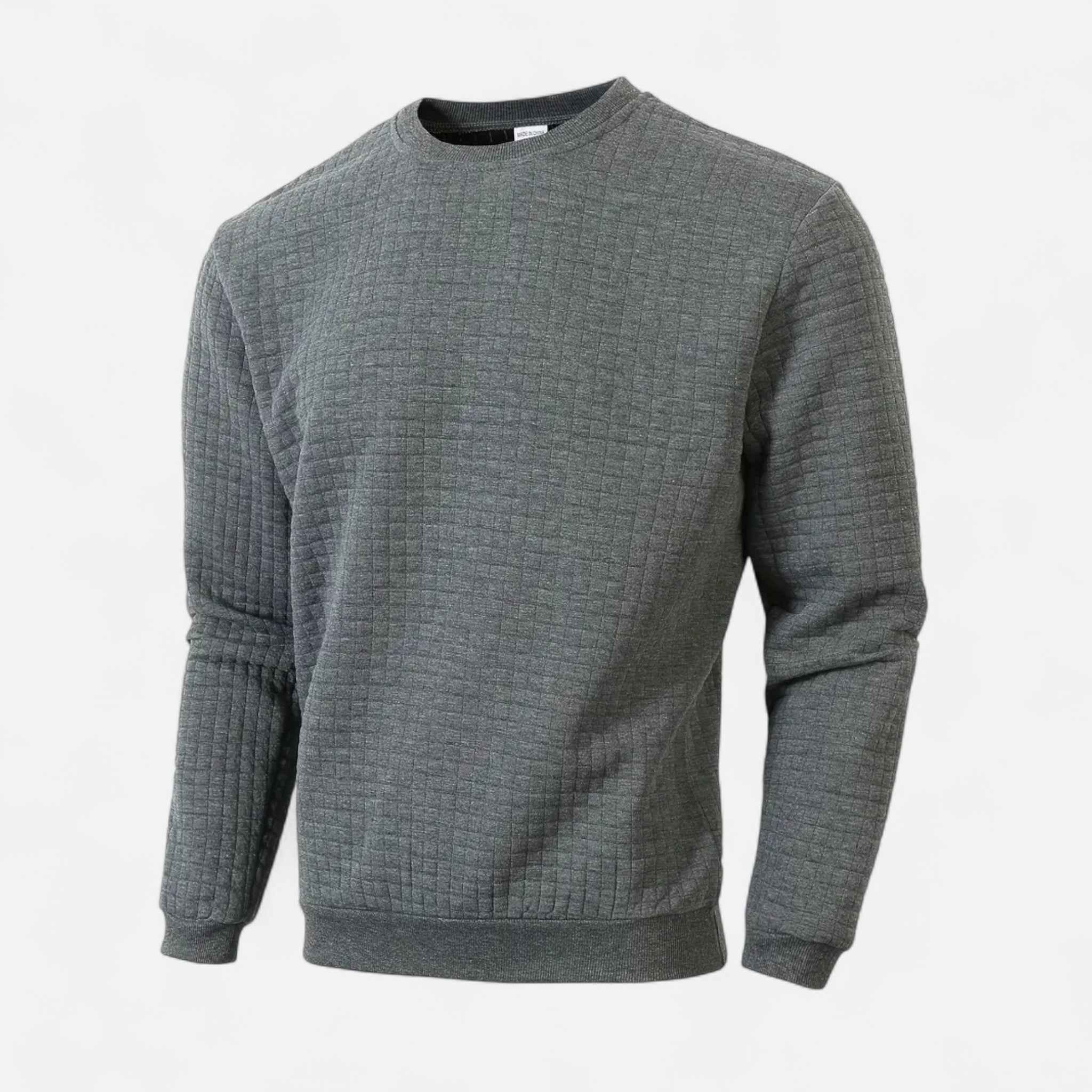 Velclairemode | Men's Jacquard Check Sweater with Orange Accents