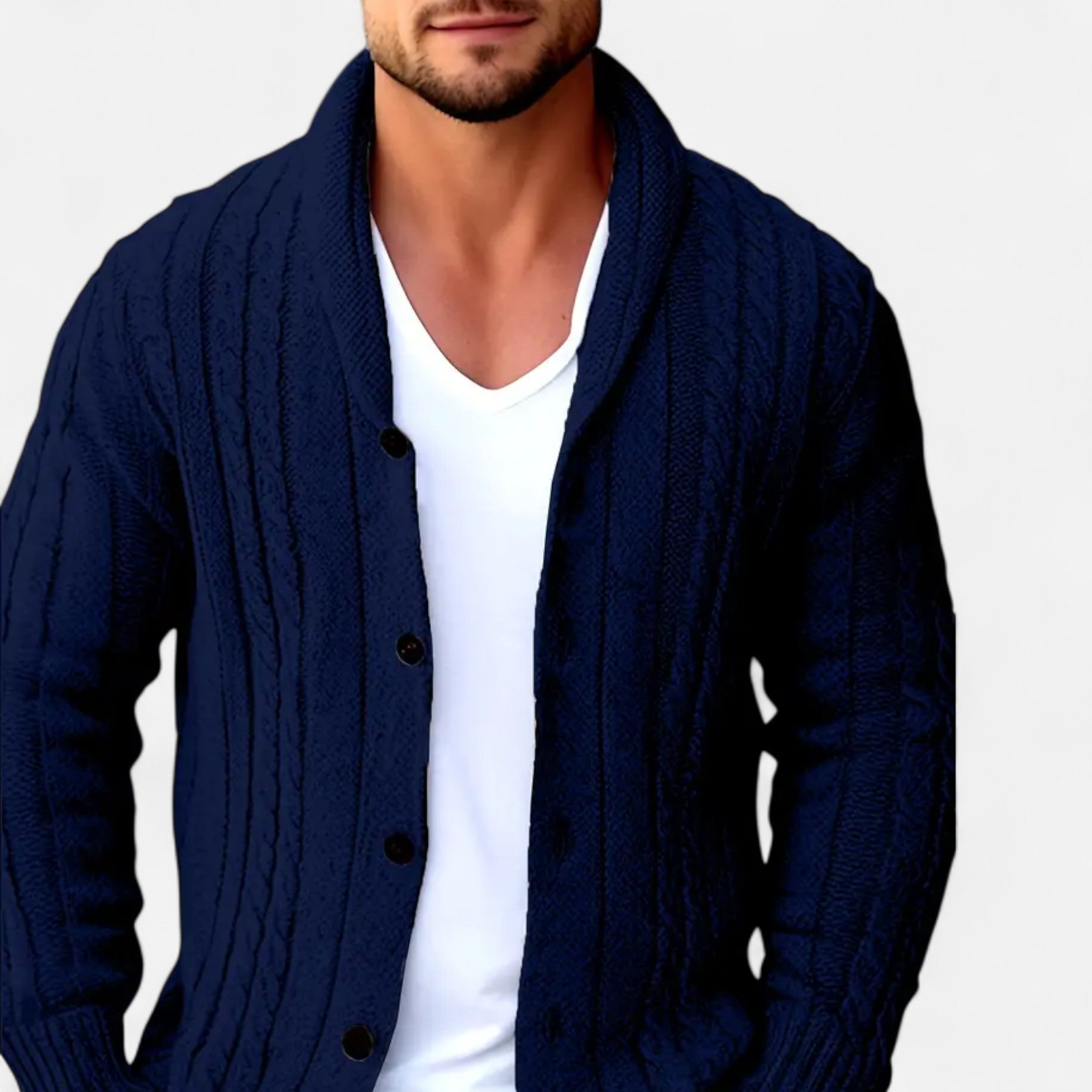 Velclairemode | Men's Cable Knit Cardigan Winter Elegance