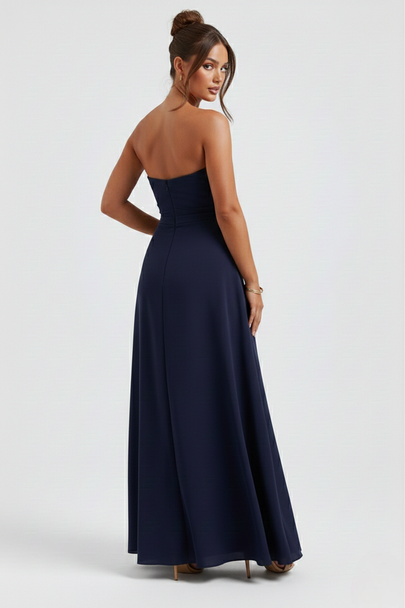 Long women's dress — ruched bustier with side slit | evening and gala